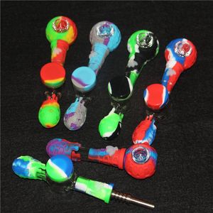 wholesale Kit de nectar en silicone pour pipes à fumer 4 en 1 avec embouts en titane GR2 de 14 mm récupérateurs de cendres en verre Mini pot de stockage pour outils Dab