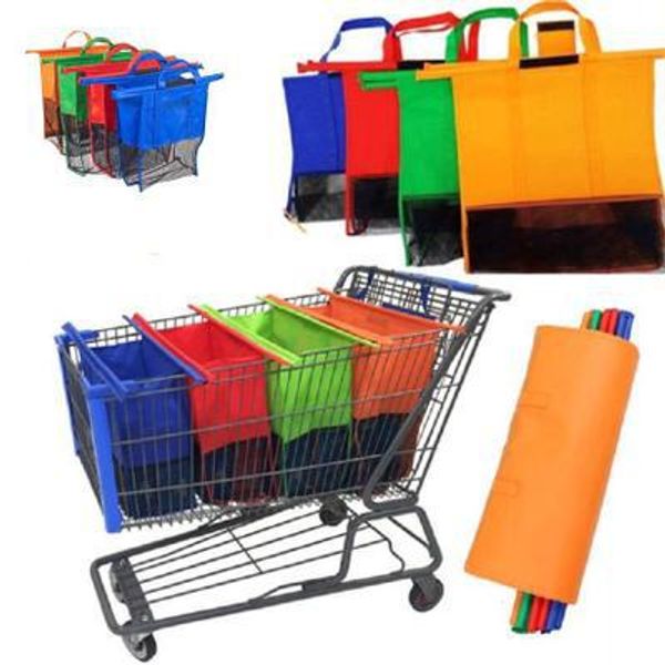 Sac de supermarché avec chariot à chariot, avec sac isotherme, sacs d'épicerie détachables, pliables et réutilisables, avec poteaux amovibles, livraison gratuite, 4 pièces/ensembles