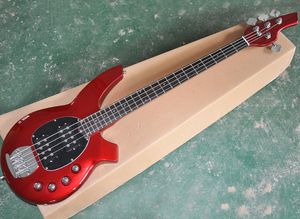 Guitare basse électrique à 4 cordes, musique rouge métallique, avec touche en palissandre, 24 frettes, circuit actif, vente en gros