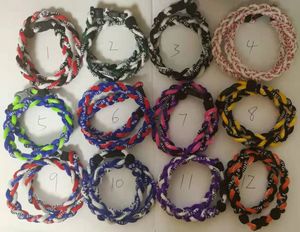 En gros 400PCS / Lot Mix 12 designs Baseball Sports Titanium 3 Corde Tressé GE Collier RT097