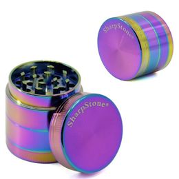 Vente en gros 40mm 4 couches Rainbow Sharpstone Herb Spice CrusherGrinders mini Icublue Zinc Alloy Metal Custom tabac Grinder