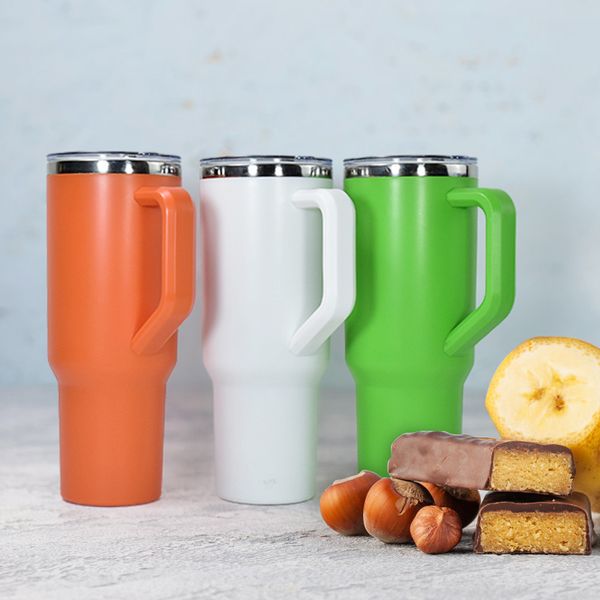 De gros! Gobelets en acier inoxydable à Double paroi de 40 oz en acier intérieur et en plastique extérieur avec des pailles en plastique tasses de voyage à café A0108