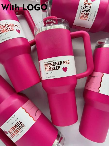 wholesale Gobelet trempé de 40 oz Cosmic Pink Pink Flamingo Tasse cadeau de la Saint-Valentin en acier inoxydable avec couvercle en silicone et paille de deuxième génération g0110