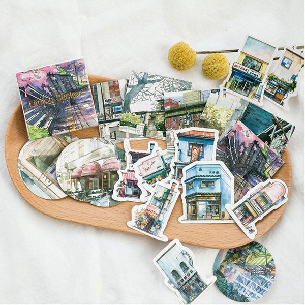 Vente en gros - 45pcs / boîte Beau paysage en voyage Papeterie Autocollant Journal Scrapbook Cuisson Cadeau Emballage Étiquette Décorative Autocollants pour Enfants