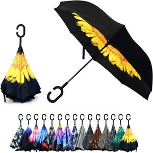 Parapluie inversé inversé de 49 pouces, très grand double auvent, ventilé, coupe-vent, imperméable, avec poignée en forme de C, vente en gros