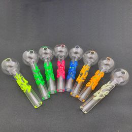 Vente en gros 4 pouces Mini lumineux grandir dans le tuyau de brûleur à mazout en verre foncé mignon poulpe main tube ongles tuyaux pour fumer