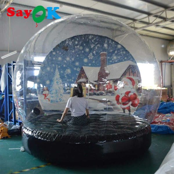 wholesale 4 mD (13,2 pieds) Sayok décoration de Noël gonflable boule à neige bulle tente à bulles transparente avec ventilateur et pompe de fond imprimé