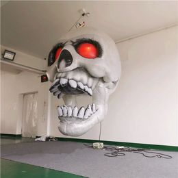 wholesale 4 mH (13,2 pieds) avec ventilateur Crâne gonflable décoratif d'Halloween gonflables horribles en plein air avec LED pour la décoration d'Halloween au plafond de la discothèque