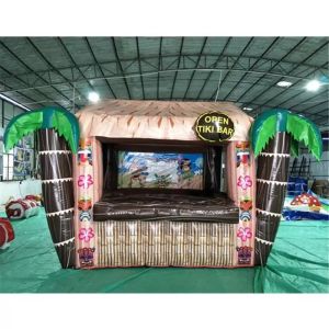 wholesale Bar Tiki gonflable ouvert sur mesure en plein air de 4x2,5 m avec comptoir à boire en palmier servant un ballon à air pour la fête de plage du carnaval d'été