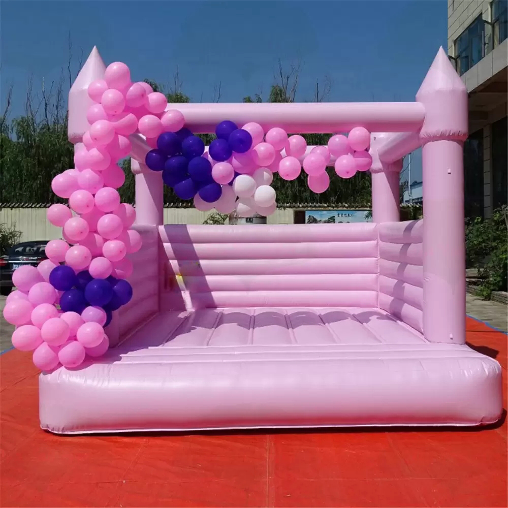 Groothandel 4x4m roze lucht springen opblaasbaar bruiloft uitsmijter Jumper Castle White Bounce House for Bridal Party Event Celebration