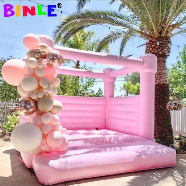 wholesale 4x4x3mH (13.2x13.2x10ft) Blanco / rosa inflable comercial casa de rebote para bodas gorilas de puente de aire moonwalk para niños y adultos