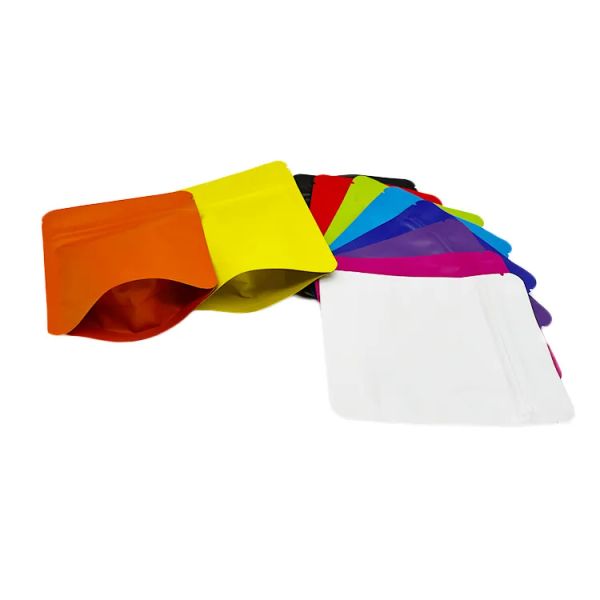 wholesale Bolsa de mylar de color de pie de 4x5 pulgadas sin imagen con bolsas de plástico con cremallera para chocolates de galletas de cáñamo dulces LL LL