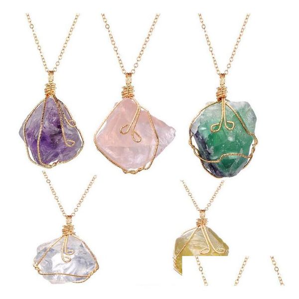 Vente en gros 5 couleurs à la main Irregar améthyste citrine pendentif collier femmes pierre naturelle cristal quartz fluorite colliers bijoux Dro Dhvps