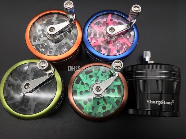 Vente en gros 5 sharpstone coloré 2.0 Grinder Herb avec poignée en aluminium Manivelle tabac à fumer en pierre pointue CNC Grinder DHL Livraison gratuite