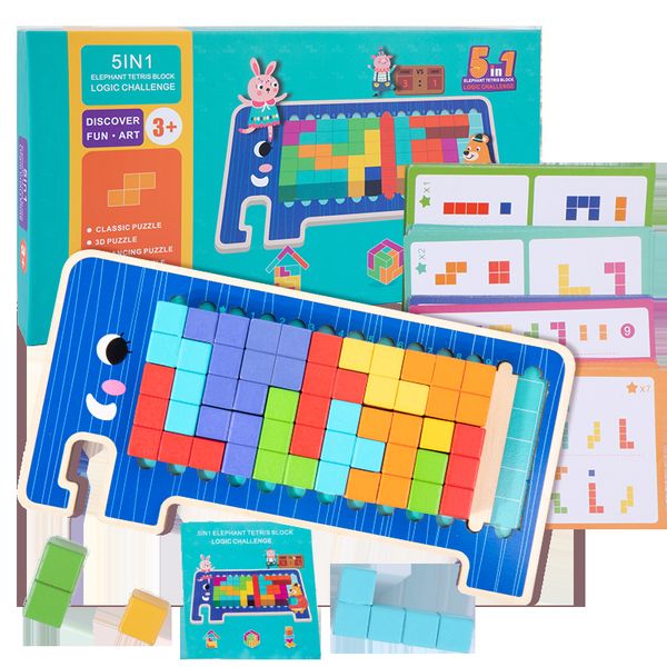 En gros 5 en 1 puzzles créatifs bloque les enfants de pensée logique jeu en bois russie bloque des puzzles