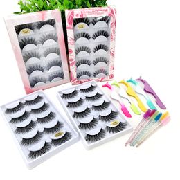 Groothandel 5 paren LASHES TALK 3D Valse wimpers in roze marmergeldpapierbox met pincet Lashborstels