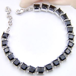 Cadeau en gros en Europe Carré Cut Noir Onyx Bracelet Argent 925 plaqué Hommes Femmes Zircon Tennis Lovers Bracelet 8 pouces Livraison gratuite