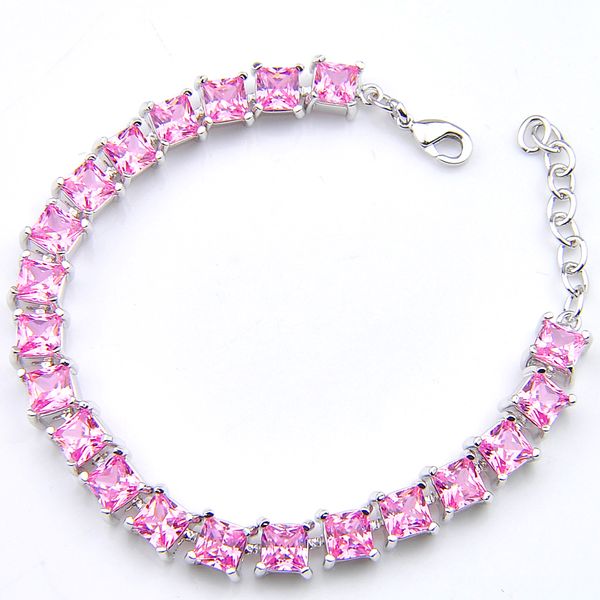 Venta al por mayor, pulsera de plata 925 con gema de kunzita rosa de corte cuadrado para mujer, regalo de boda, pulsera de circón de tenis Cz, amantes de 8 pulgadas