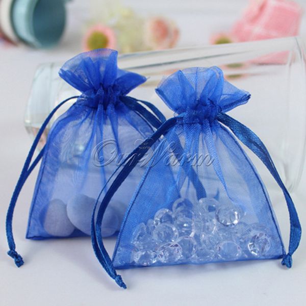 Vente en gros - 50 Pcs Bleu Royal Pochette En Organza Faveur De Mariage Bijoux Cadeau Boîte De Bonbons Décoration De Mariage Événement Fête Fournitures 3 x 3,5 7cm x 9cm