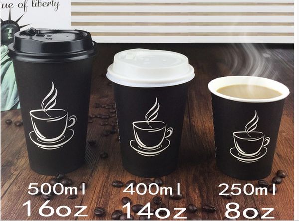 Tasse à café en papier biodégradable de 500 ml, tasse à café jetable avec couvercle et paille pour magasins