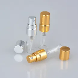 Groothandel 500 stuks 2 ml 2,5 ml 3 ml heldere spuitfles lege glazen container met zwart zilver goud pompspuit