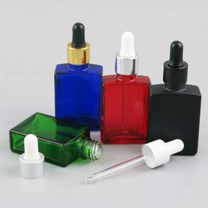 Flacon compte-gouttes en verre transparent, 30ml, bleu, blanc, noir, ambre, pour sérum, parfum, e-liquide, huile essentielle, vente en gros, 500 pièces