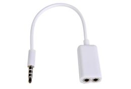 Groothandel 500 stks / partij 2 in 1 3.5mm Mannelijk naar Dual Female Jack Plug Oortelefoon Audio Split Adapter Cable Aux C White