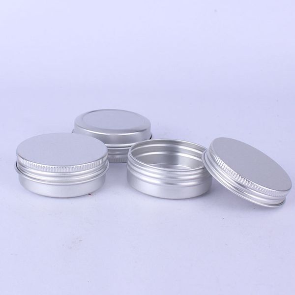 Venta al por mayor 500 unids/lote tarro cosmético de aluminio de metal plateado de 30 ml, latas de envase de embalaje de muestra de Perfume sólido de 30G