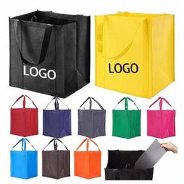 Venta al por mayor 500 unids/lote Eco logotipo personalizado impreso reutilizable extra ancho N tela tejida llevar bolsa de asas bolsas de tienda de comestibles j9gy #