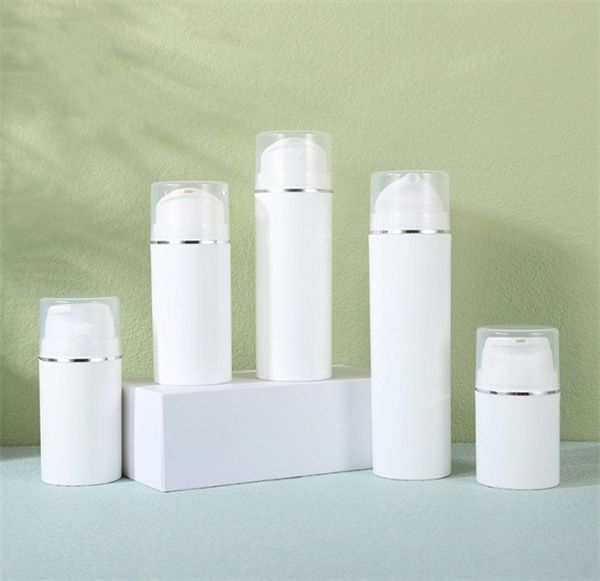 wholesale 50ml 80ml 100ml 150ml 200ML Bouteilles de pompe sans air en plastique Silver Line Maquiagem Maquillage liquide Conteneurs cosmétiques vides