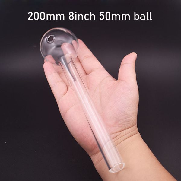 Venta al por mayor Tubos de quemador de aceite de vidrio de bola grande de 50 mm Tubo de agua para fumar de vidrio grueso de 8 pulgadas Transparente Transparente Pyrex Bubbler Bong Accesorios para humo de cachimba