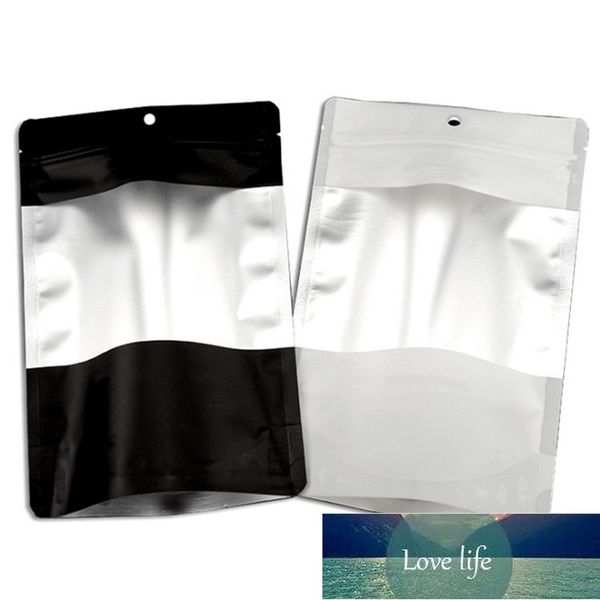 Sac d'emballage en plastique noir mat/blanc à fermeture éclair, Doypack en aluminium givré pour poudre de café, pochettes cadeaux pour fenêtre, vente en gros, 50 pièces, 14x21x4cm