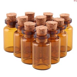 Groothandel 50 stks 1 ml Amber Mini Glazen Flessen Kleine Pot Flesjes Met Kurk DIY Craftgood aantal Araaw