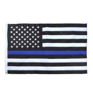 Groothandel 50 stks 90 * 150 cm blauwe lijn VS politie vlaggen 3x5 voet dunne Blueline vlag Amerikaanse banner SN2538
