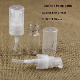 Bouteille de pulvérisation à pompe pour crème faciale en PET, 10ml, 50 pièces/lot, contenant d'émulsion en plastique de 1/3OZ, emballage avec bouchon Transparent, vente en gros