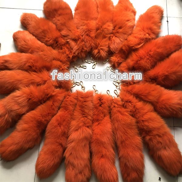 Venta al por mayor, 50 unidades/lote, llavero de cola de piel de zorro Real naranja de 40cm/16 