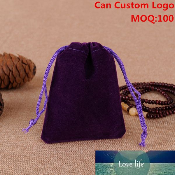 En gros 50 pcs/Lot 9x12 cm violet noël cadeau sacs Logo personnalisé cordon velours bijoux pochettes
