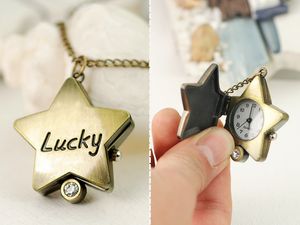 En gros mignon Vintage collier pendentif Quartz poche cinq étoiles montre collier chanceux montres PW001