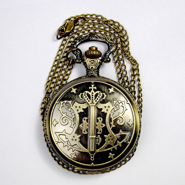 En gros 50 pcs/lot pendentif chaîne Quartz Bronze montre magique montre de poche PW099