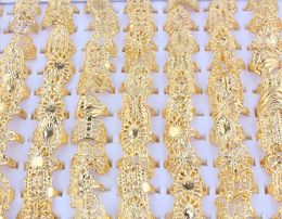 Groothandel 50 stks gemengde vorm bruiloft gouden kleur grote ringen verlovingsbloem ring mode-sieraden voor vrouwen