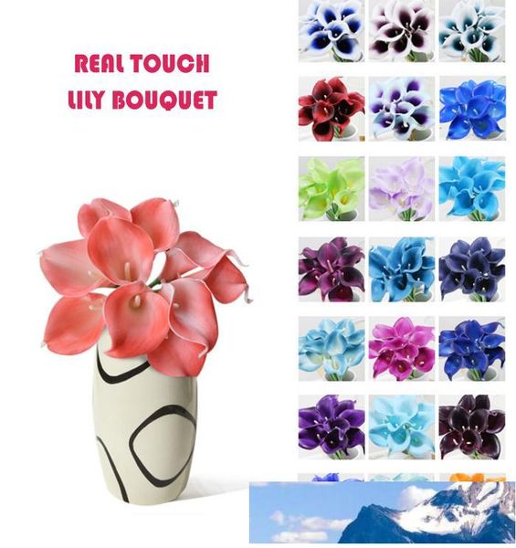 Bouquets de fleurs de Simulation au toucher réel, 50 pièces, MOQ, lys Calla artificiels, pour la décoration de la mariée et de la maison, vente en gros