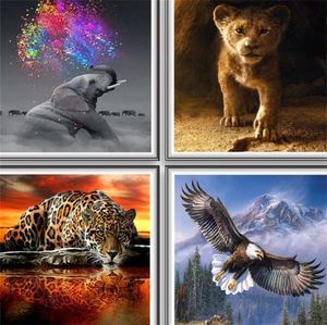 Gros 5D Diamant Peinture Kits Débutant Animal Tigre Éléphant Cub Aigle Plein Forage Dessin Peinture par numéros 9.8x9.8 pouces KD1