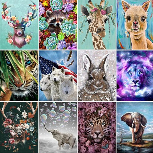 Vente en gros 5D Diamond Painting Kits Débutant Animal Full Drill Art, Peinture par numéros Dessin pour la décoration de la maison Gem Art 12x8 pouces KD