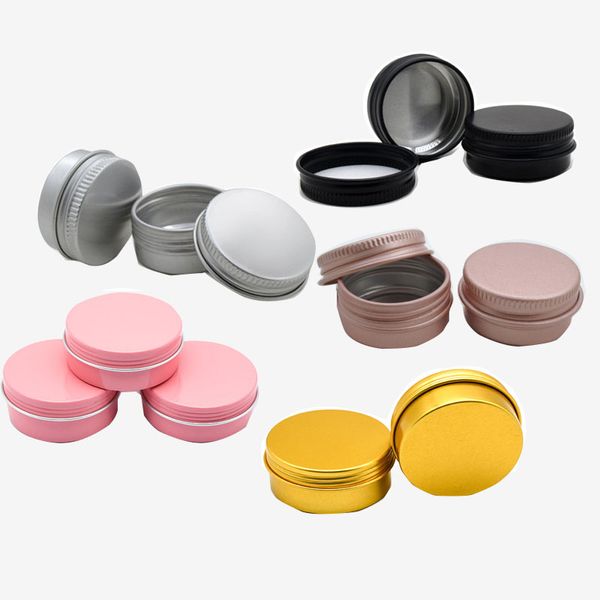 wholesale 5g 10g 15g 25g 30g Almacenamiento de metal Latas de aluminio Frascos Envases de bálsamo labial Frascos vacíos Latas con tapa de rosca Oro rosa Negro