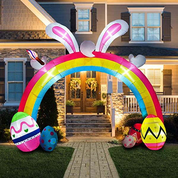 En gros de 5m mignon géant gonflable de Pâques, oreilles de lapin de Pâques avec des œufs à la LED éclairée arcle aérienne pour décoration de fête de jardinage