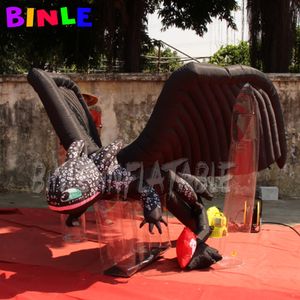 Groothandel 5m Gigantische zwarte opblaasbare Tandeloze Dragon met transparante steunen voor evenementendecoratie