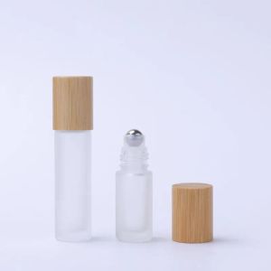 Groothandel 5 ml 10 ml matglazen roll-on flessen met metalen rolbal en bamboe deksels van hoge kwaliteit