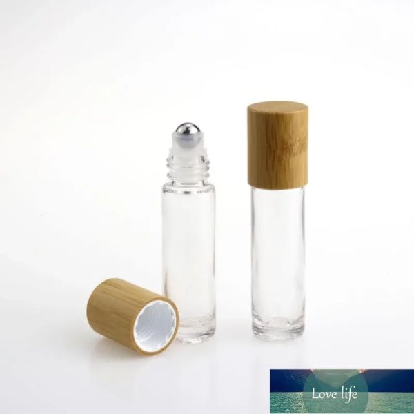 Bouteilles en verre dépoli en gros de 5 ml 10 ml avec bille roulante en métal et couvercles en bambou classiques