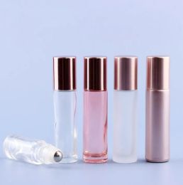 wholesale 5ml 10ml Roll On Perfume Bottle Glass Rose Gold Metal Roller Ball Aceite esencial Fragancia Contenedor LL