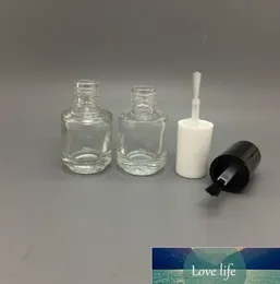 Groothandel van 5 ml Ronde Vorm Refilleerbare lege heldere glazen nagellakfles voor nail art met borstel zwarte dop witte doppen fabrieksuitgang